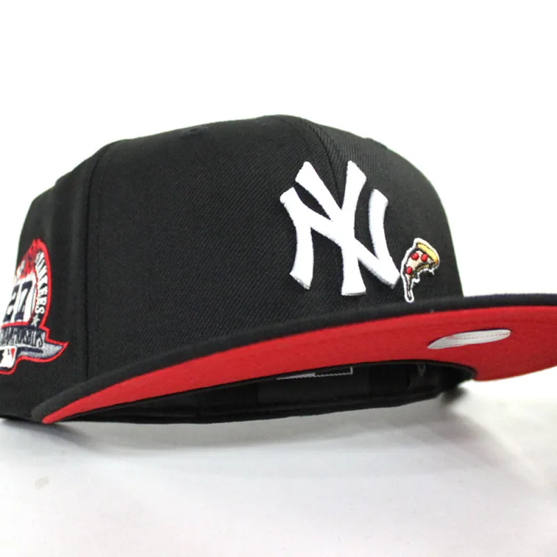 New Era New York Yankees fitted hat BLACK Red Under Brim colorway - PIZZA Drops Yankees Fitted Celebrating 27 Championships
