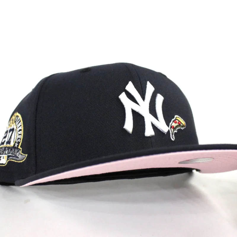 New Era New York Yankees fitted hat Navy Pink Under Brim colorway - PIZZA Drops Yankees Fitted with Championship Tribute