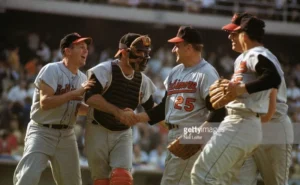 Baltimore Orioles celebrating their 1966 World Series championship sweep over the Dodgers