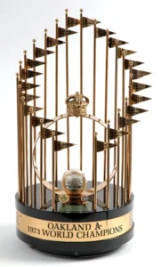 Oakland Athletics celebrating 1973 World Series championship victory over New York Mets
