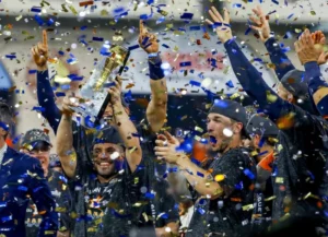 Houston Astros celebrating during 2019 World Series Game 4 victory