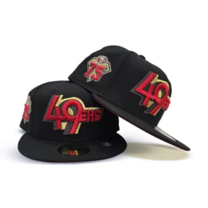 New Era San Francisco 49ers fitted hat black, gray, red colorway - 75th Anniversary Fitted: New Era Honors 49ers Legacy with Black Red Bottom 59FIFTY