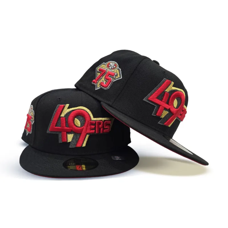 New Era San Francisco 49ers fitted hat black, gray, red colorway - 75th Anniversary Fitted: New Era Honors 49ers Legacy with Black Red Bottom 59FIFTY