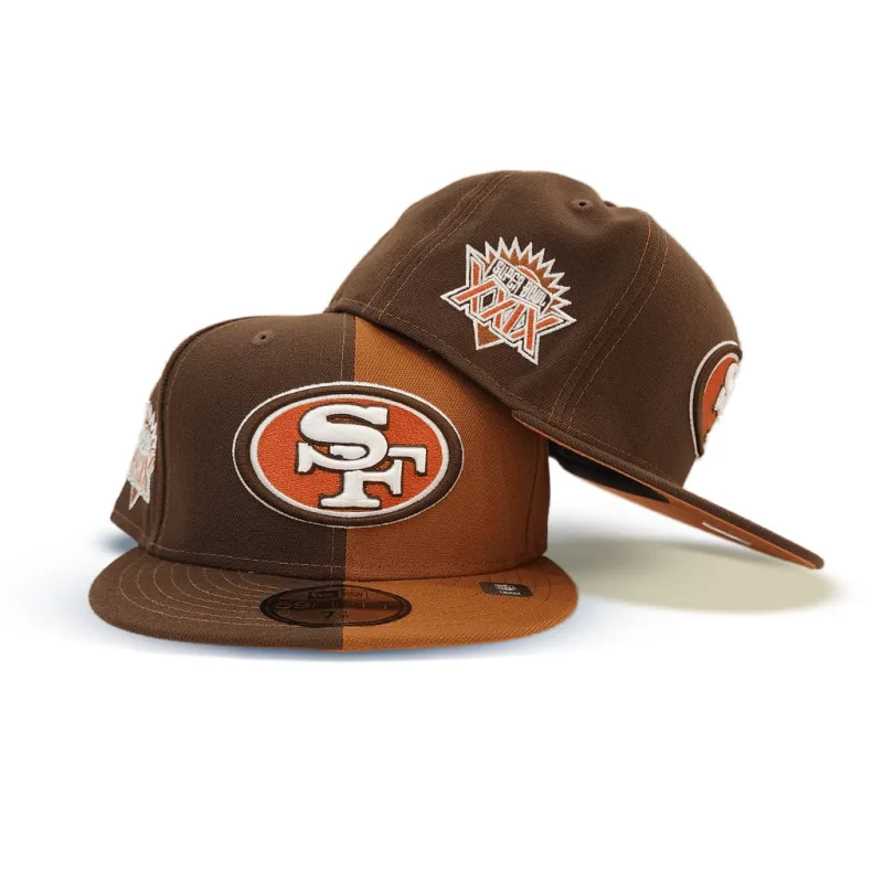 New Era San Francisco 49ers fitted hat orange, brown, tan colorway - 49ers Fitted Gets Split Treatment with Super Bowl XXIV Patch