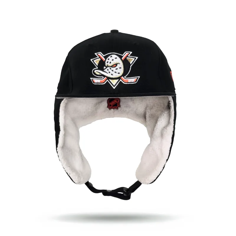 New Era Anaheim Ducks fitted hat black, gray colorway - Anaheim Ducks Get Winter-Ready with New Era’s Dog Ear Flap Fitted