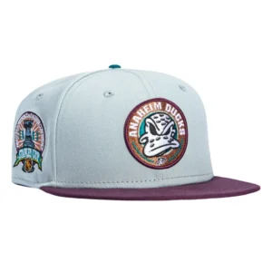 New Era Anaheim Ducks fitted hat Grey, Maroon colorway - 2003 Stanley Cup Fitted: New Era’s Ducks Championship Tribute in Grey and Maroon