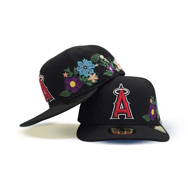 New Era Los Angeles Angels fitted hat black, green colorway - Angels Fitted Gets Fresh Floral Treatment in Black and Green