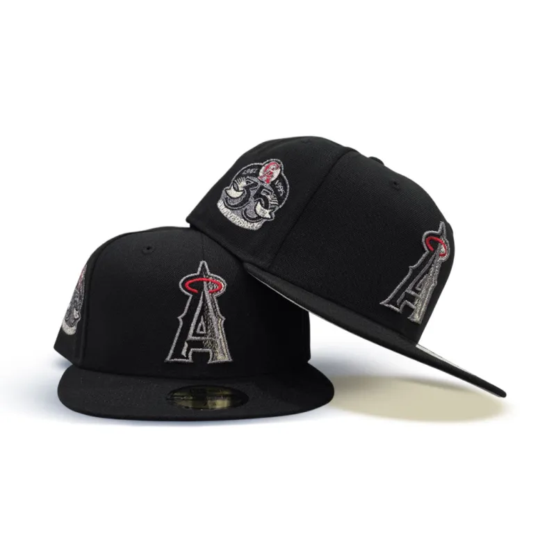 New Era Los Angeles Angels fitted hat black, gray colorway - Angels Anniversary Fitted: New Era’s Black/Gray 35th Anniversary Side Patch Tribute