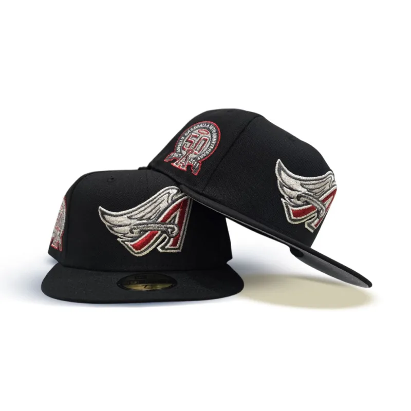 New Era Los Angeles Angels fitted hat black, gray colorway - Angels 50th Anniversary Fitted: New Era Celebrates Five Decades of Halo History