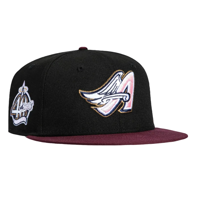 New Era Los Angeles Angels fitted hat Black, Maroon colorway - Anniversary Fitted: New Era Drops Angels 40th Anniversary Sweethearts in Black and Maroon