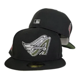 New Era Los Angeles Angels fitted hat black, green, olive colorway - Angels Drop Clean Black Fitted with 40th Season Side Patch