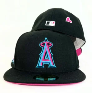 New Era Los Angeles Angels fitted hat black, pink colorway - Angels 50th Anniversary Fitted: New Era’s Black and Pink Tribute Celebrates Five Decades of Halos History