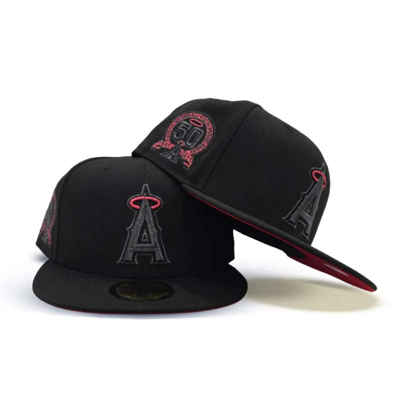 New Era Los Angeles Angels fitted hat black, red colorway - Angels 50th Anniversary Fitted: New Era Celebrates Franchise Milestone in Sleek Black