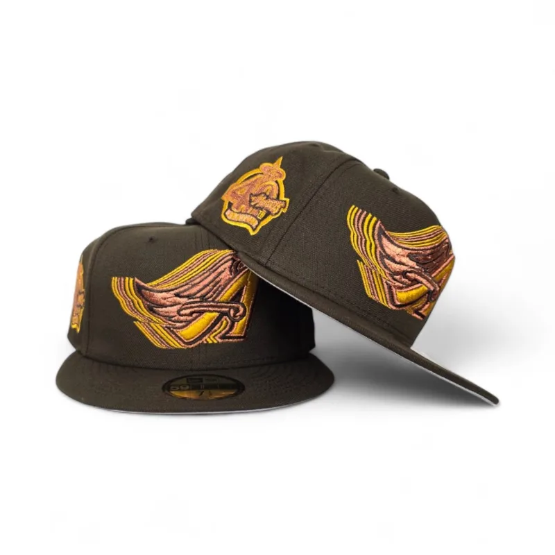 New Era Los Angeles Angels fitted hat gray, brown colorway - Angels Drop Clean Brown and Gray Fitted with 40th Season Patch