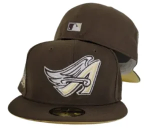 New Era Los Angeles Angels fitted hat yellow, brown colorway - Angels 50th Anniversary Fitted: New Era’s Brown & Yellow Tribute to the Halos’ Golden Milestone