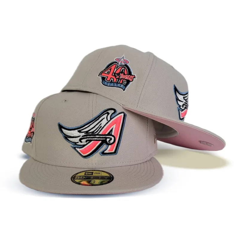 New Era Los Angeles Angels fitted hat pink, cream colorway - Angels Anniversary Fitted: New Era’s Cream and Pink 40th Anniversary Tribute