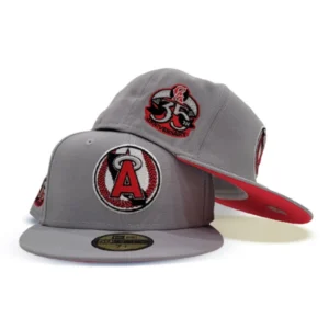 New Era Los Angeles Angels fitted hat grey, gray, red, infrared colorway - Angels 35th Anniversary Fitted: New Era Celebrates Decades of Halos History