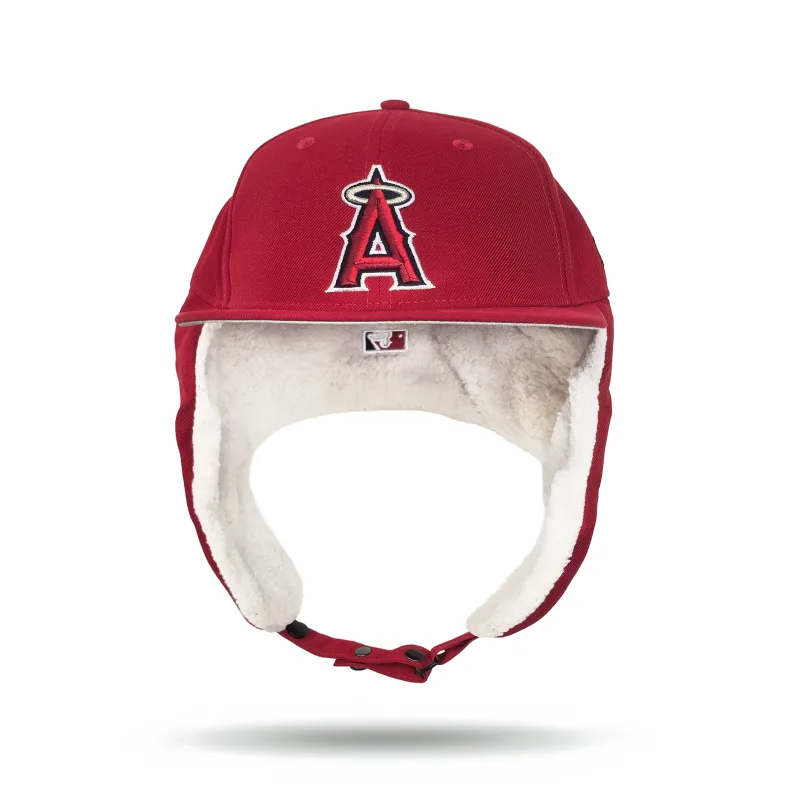 New Era Los Angeles Angels fitted hat gray, red colorway - Angels Fitted Gets Winter-Ready with Dog Ear Flap Design