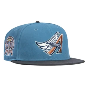 New Era Los Angeles Angels fitted hat Indigo, Graphite, Metallic Copper colorway - Angels 50th Anniversary Fitted: New Era Honors Gene Autry’s Legacy with Indigo Tribute