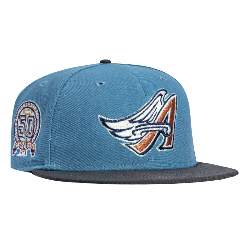 New Era Los Angeles Angels fitted hat Indigo, Graphite, Metallic Copper colorway - Angels 50th Anniversary Fitted: New Era Honors Gene Autry’s Legacy with Indigo Tribute