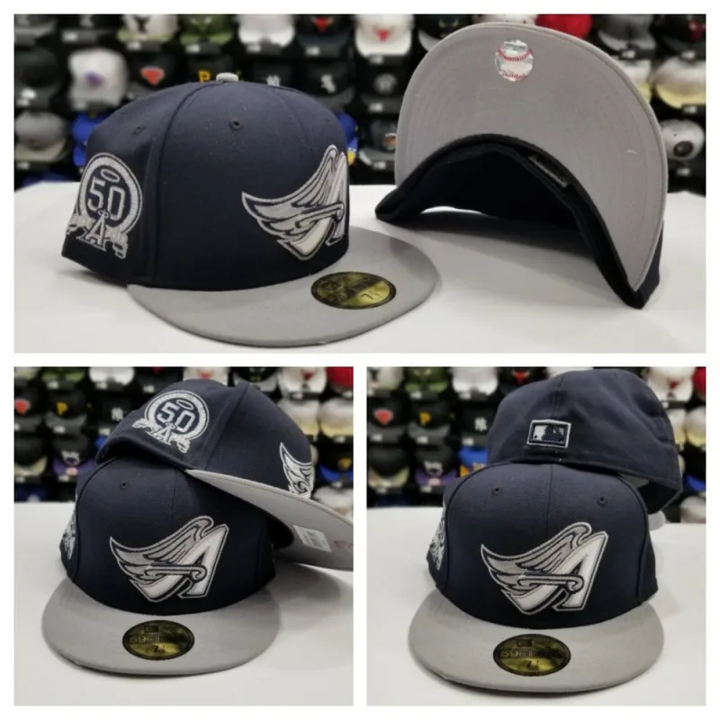 New Era Los Angeles Angels fitted hat navy, gray colorway - Angels 50th Anniversary Fitted: New Era Celebrates Five Decades of Halo History