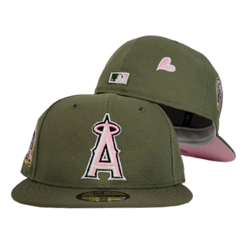 New Era Los Angeles Angels fitted hat green, pink, olive colorway - Angels 50th Anniversary Fitted: New Era’s Olive Green Pink Bottom Tribute Celebrates Franchise Milestones