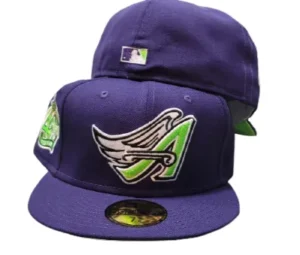 New Era Los Angeles Angels fitted hat green, purple colorway - New Era Drops Bold Angels Fitted with 40th Season Side Patch