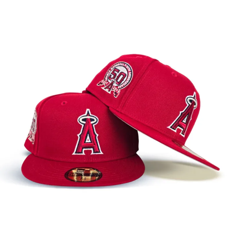 New Era Los Angeles Angels fitted hat gray, red colorway - Angels Anniversary Fitted: New Era’s Red and Gray 50th Anniversary Side Patch Drop