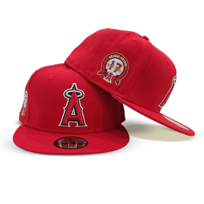 New Era Los Angeles Angels fitted hat gray, red, tan colorway - Angels Drop Exclusive Fitted Honoring Shohei Ohtani with #17 Side Patch