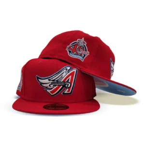 New Era Los Angeles Angels fitted hat red, blue colorway - Angels Drop Fire Red Fitted with Icy Blue Bottom for 40th Season