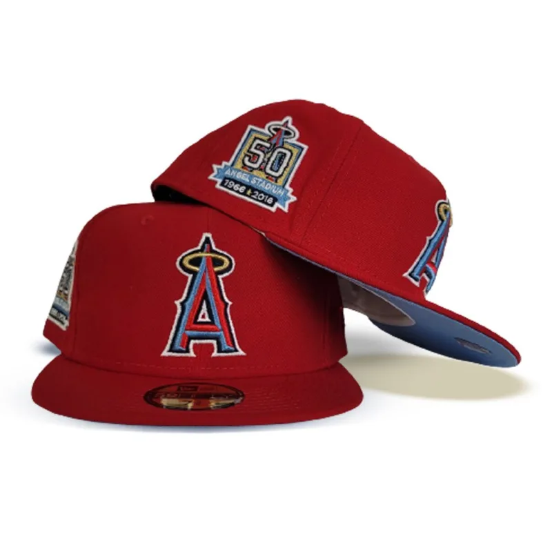 New Era Los Angeles Angels fitted hat red, blue colorway - Angels Fitted Gets Icy Treatment with 50th Anniversary Stadium Patch