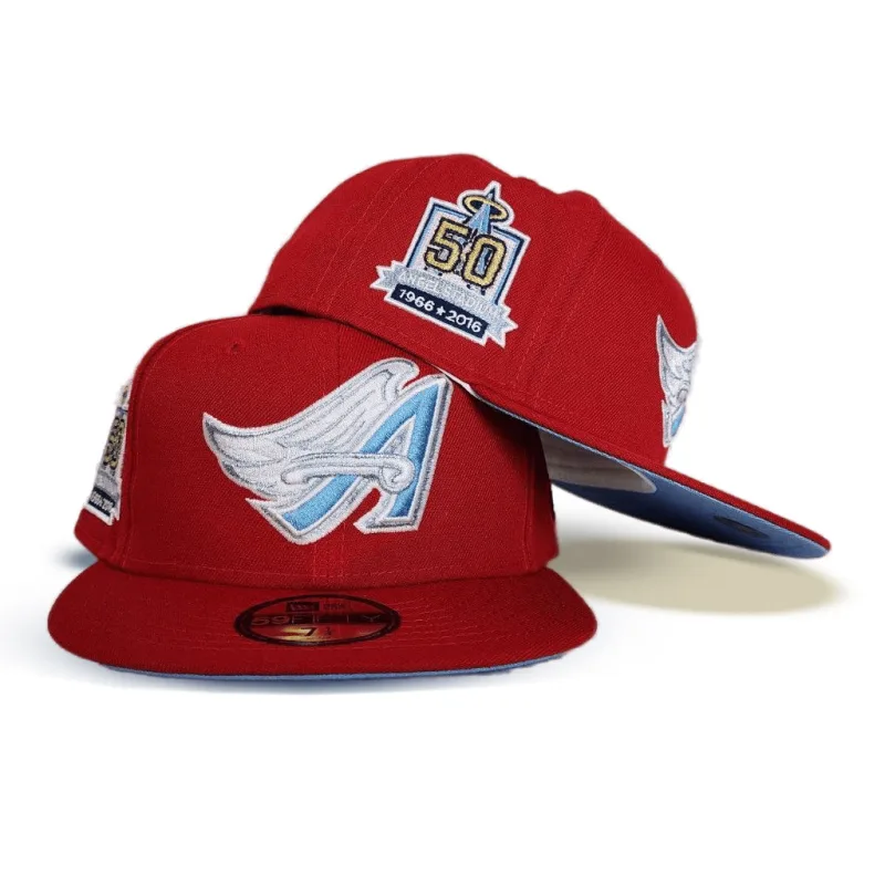New Era Los Angeles Angels fitted hat red, blue colorway - Angels Fans Get a Clean Red Fitted with 50th Anniversary Stadium Patch