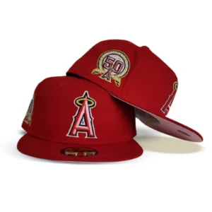 New Era Los Angeles Angels fitted hat red, pink colorway - Angels 50th Anniversary Fitted: New Era’s Red and Pink Tribute to Five Decades of Halos History