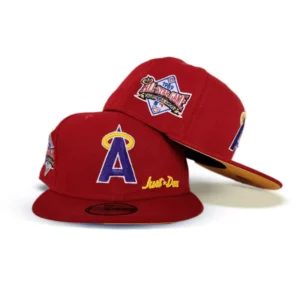 New Era Los Angeles Angels fitted hat red, yellow colorway - 1989 All-Star Game Fitted: New Era Drops Angels Red Crown Yellow Bottom Tribute