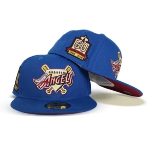 New Era Los Angeles Angels fitted hat blue, burgundy colorway - Angels 50th Anniversary Fitted: New Era’s Sea Blue Tribute to Halos History