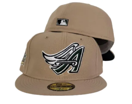 New Era Los Angeles Angels fitted hat green, tan colorway - Angels Drop Clean Tan Fitted with 40th Season Patch