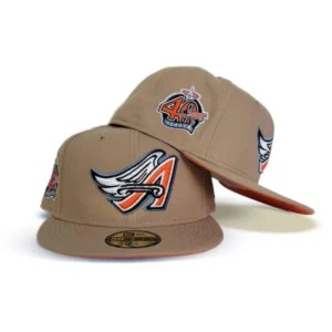 New Era Los Angeles Angels fitted hat orange, tan colorway - Angels Drop Smooth Tan Fitted with 40th Season Side Patch