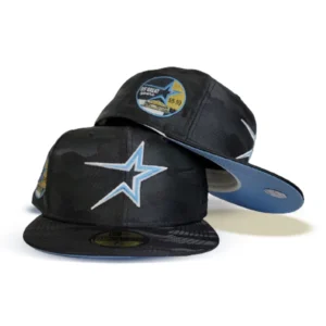 New Era Houston Astros fitted hat black, blue colorway - Houston Astros Black Camo Fitted Features Icy Blue Bottom and 35th Anniversary Patch