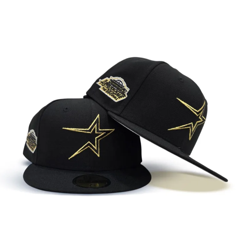 New Era Houston Astros fitted hat black, gray, gold colorway - Astros Fitted Gets Astrodome Side Patch Treatment in Black and Gold