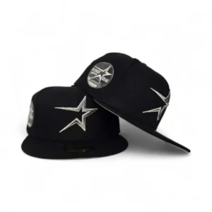 New Era Houston Astros fitted hat black, gray colorway - Houston Astros Drop Clean Black Fitted with 35 Great Years Side Patch