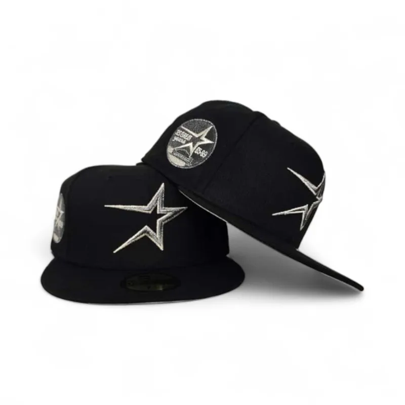 New Era Houston Astros fitted hat black, gray colorway - Houston Astros Drop Clean Black Fitted with 35 Great Years Side Patch