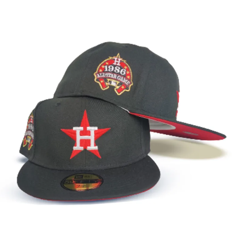 New Era Houston Astros fitted hat black, red colorway - 1986 All-Star Game Fitted: New Era’s Black Astros Tribute with Red Bottom Style