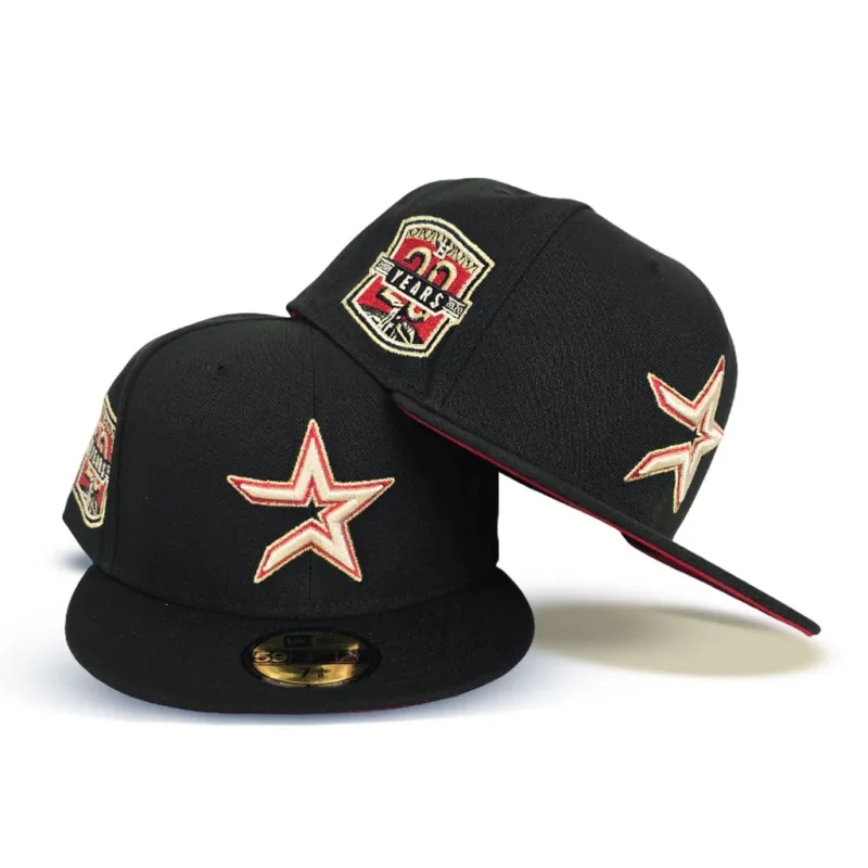 New Era Houston Astros fitted hat black, red colorway - Astros Anniversary Fitted: New Era Drops Black 20th Anniversary Side Patch 59FIFTY