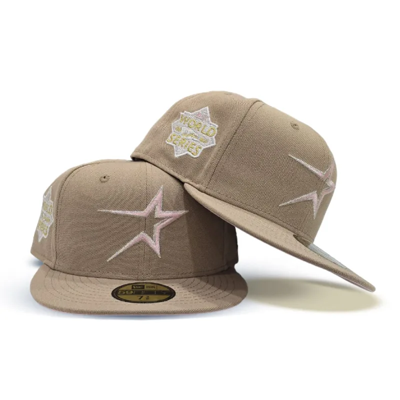 New Era Houston Astros fitted hat pink, camel colorway - 2022 World Series Fitted: New Era’s Camel Pink Bottom Astros Championship Drop