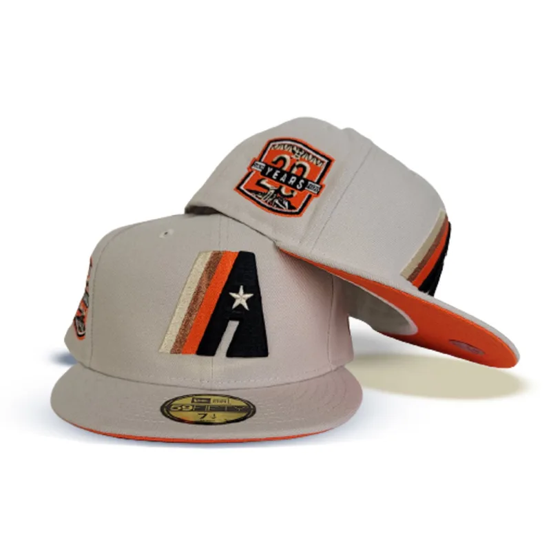 New Era Houston Astros fitted hat orange, cream colorway - Astros Anniversary Fitted: New Era’s Cream and Orange 20th Anniversary Side Patch Tribute