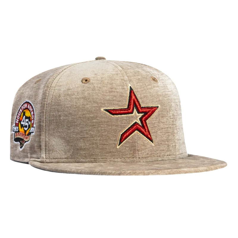 New Era Houston Astros fitted hat Khaki colorway - 45th Anniversary Fitted: New Era’s Holiday Party Houston Astros Khaki Celebrates Franchise History