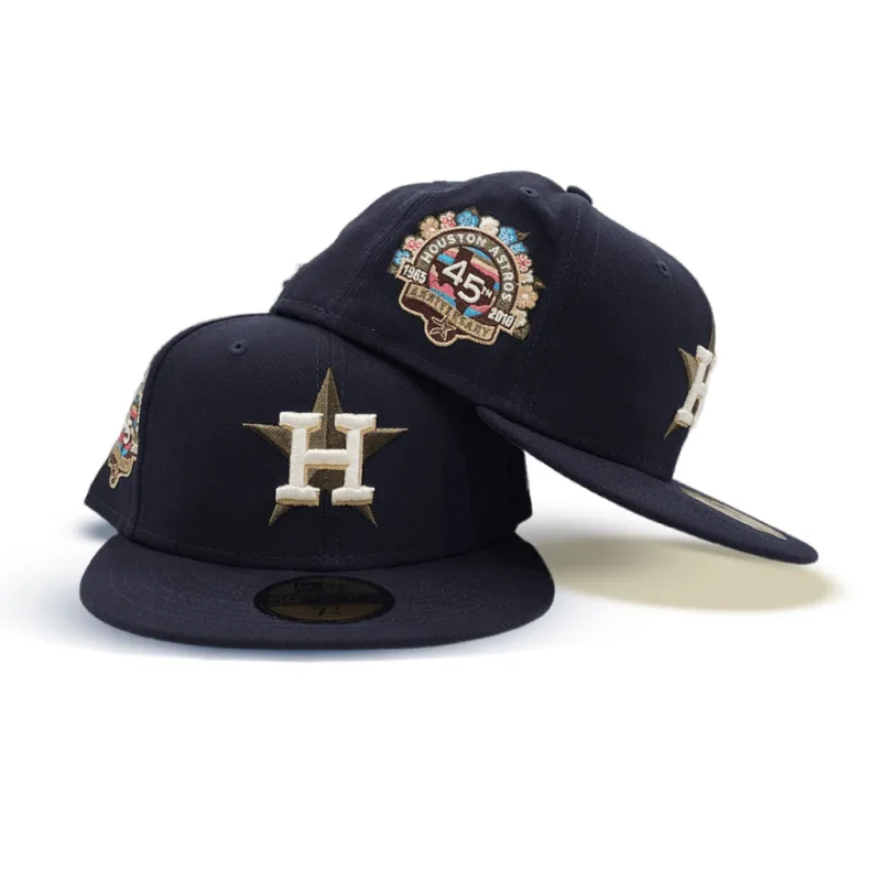 New Era Houston Astros fitted hat navy, blue, green, tan colorway - Botanical Anniversary Fitted: New Era Celebrates Astros History with 45th Anniversary Side Patch