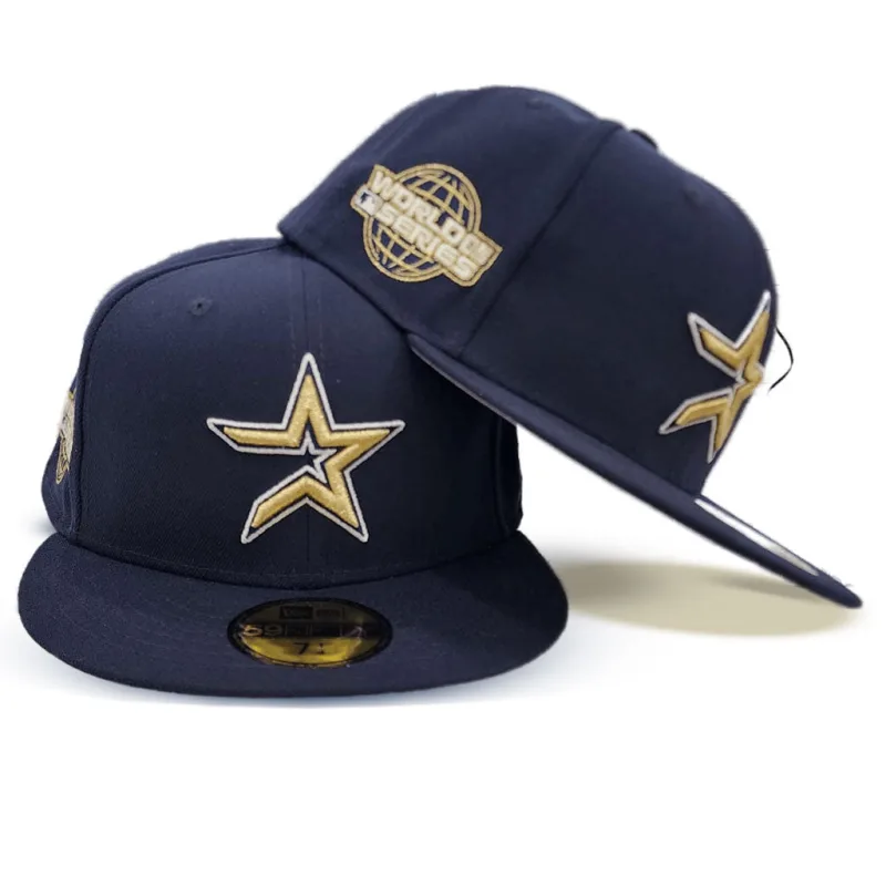 New Era Houston Astros fitted hat black, navy, gray, blue colorway - 2005 World Series Fitted: New Era Drops Navy Houston Astros Championship Tribute