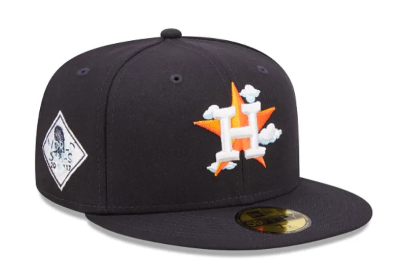New Era Houston Astros fitted hat navy, blue colorway - 2017 World Series Fitted: New Era’s Astros Championship Comic Cloud Tribute