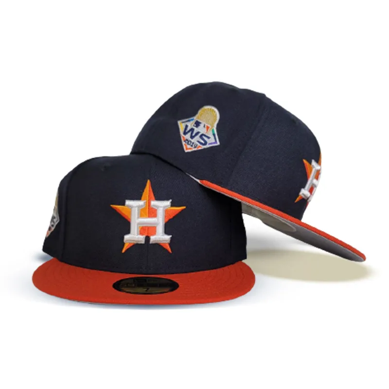 New Era Houston Astros fitted hat navy, grey, orange colorway - 2019 World Series Fitted: New Era Drops Astros Championship Run Tribute